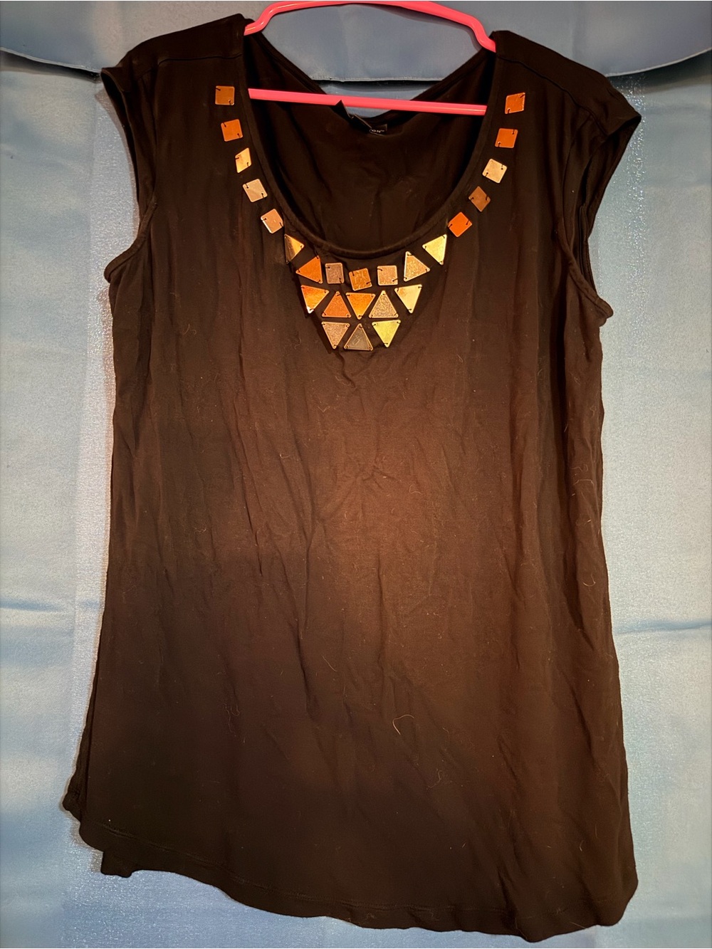 Worthington Black Tank Top with Copper-Tone Geometric Embellishments